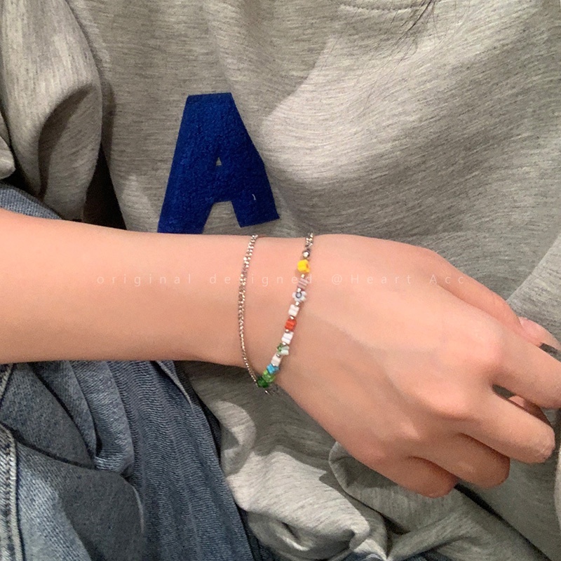 Vòng Tay Hai Lớp Đính Hoa Tua Rua Thời Trang Hàn Quốc