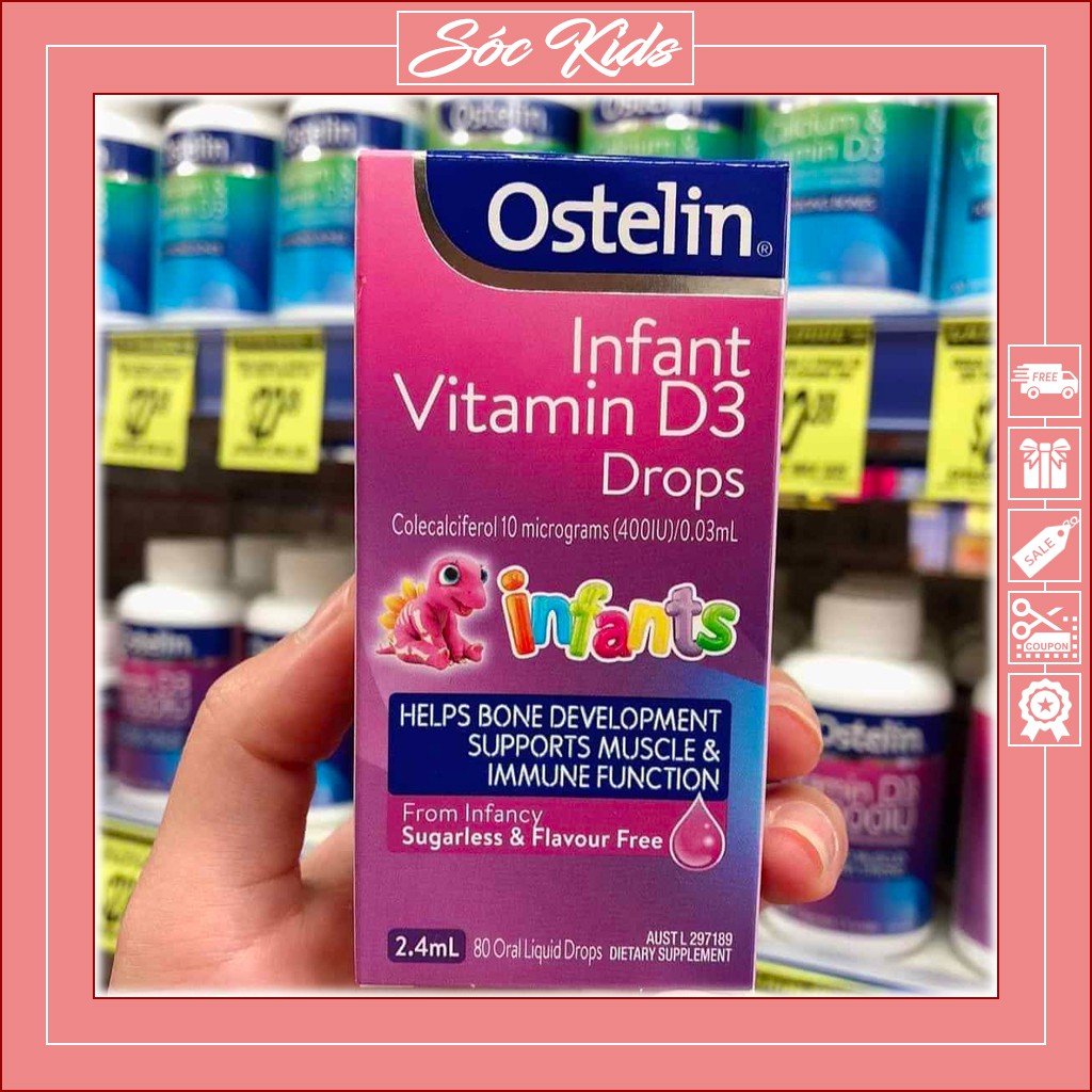 Vitamin D3 Ostelin Cho Bé Từ Sơ Sinh Dạng Nhỏ Giọt Và Xi Lanh Tiện Lợi - CHUẨN ÚC | MẪU MỚI | SÓC KID