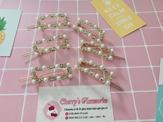 Kẹp tóc đính đá + hạt trai nhân tạo siêu cute mẫu mới