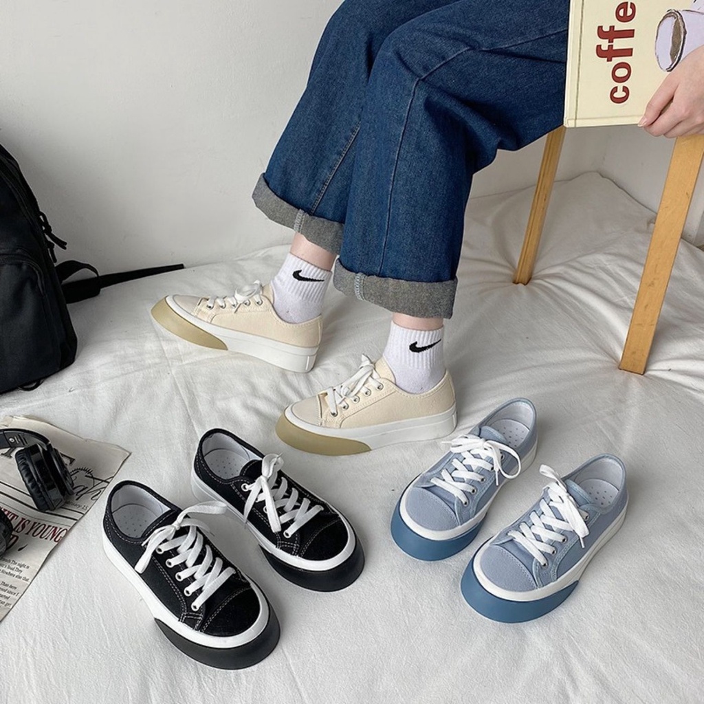 Giày vải nữ Canvas đế bằng cao cấp thoáng khí phong cách học sinh Vintage Hàn Quốc T45 - Mery Shoes