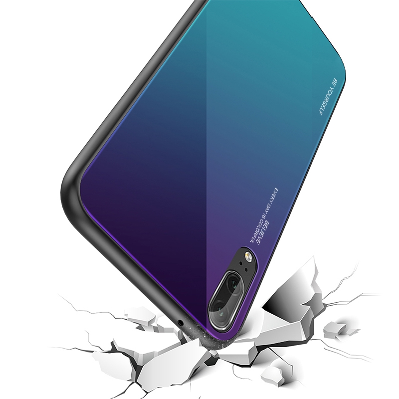 Ốp điện thoại mặt kính cường lực màu gradient cho Huawei Y6 Pro 2019 Honor Note 10 9 Lite View 20 Lite