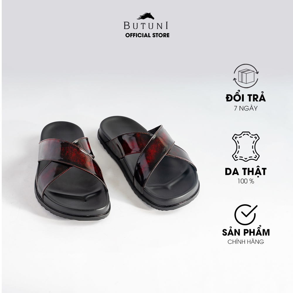 Dép quai chéo da thật Butuni Lava Slippers - Đỏ