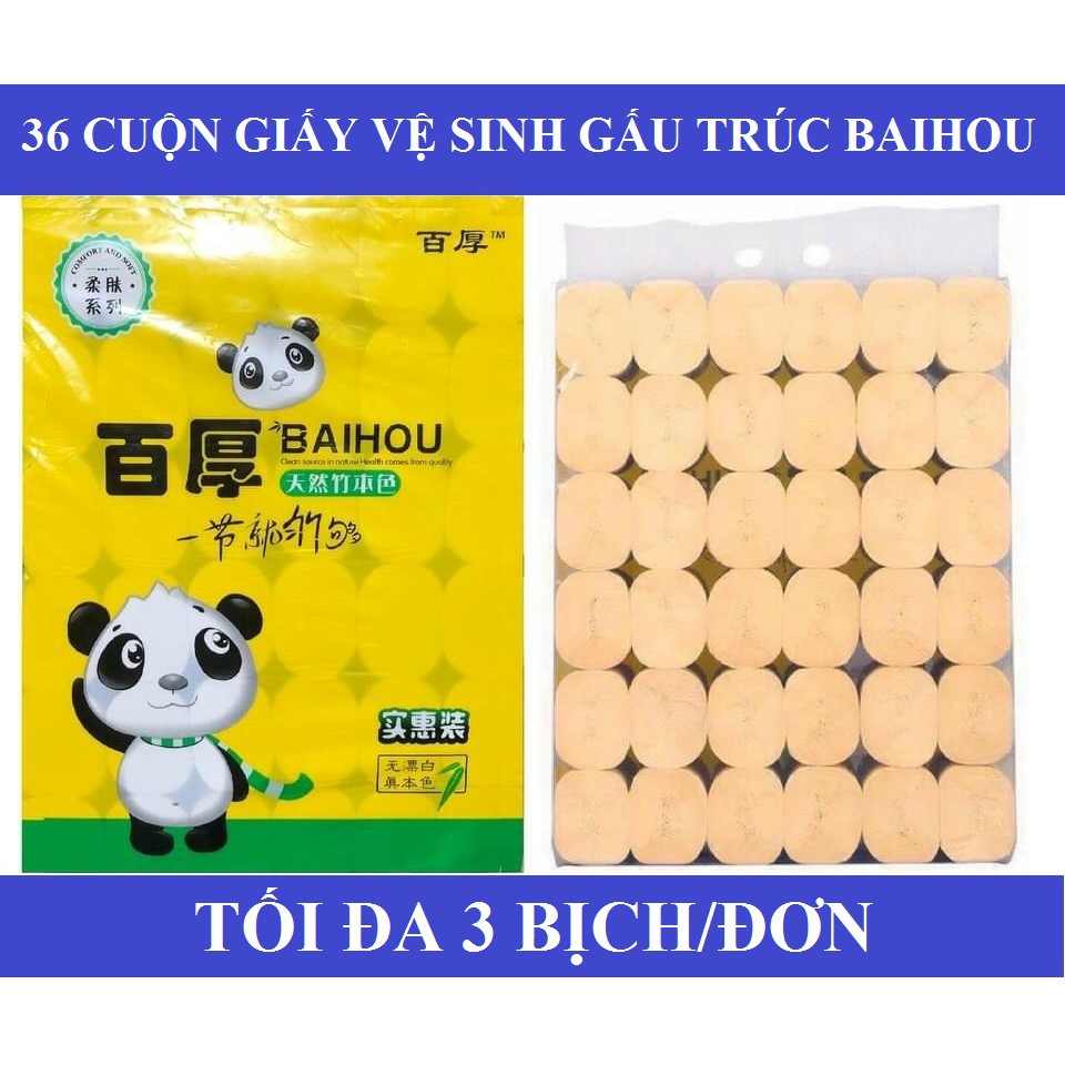 BỊCH 36 CUỘN GIẤY VỆ SINH GẤU TRÚC ĐA NĂNG BAIHOU KHÔNG LÕI [ GIÁ SỈ ]