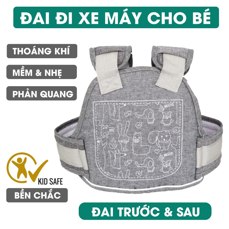 Đai đi xe máy cho bé có phản quang (từ 1 đến 10 tuổi). Đai ngồi xe máy cho bé, giúp bé ngồi an toàn khi đi xe