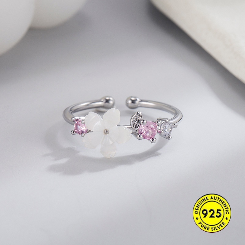 Nhẫn Mạ Bạc 925 Hình Vỏ Sò Đính Kim Cương Giả Cho Nữ