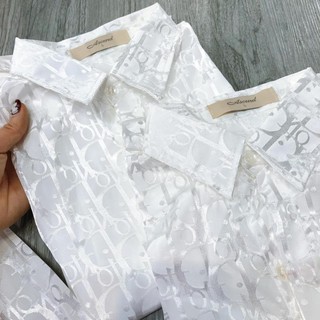 Áo Sơ Mi GẤM Vân Chìm 2 Màu Đen Trắng