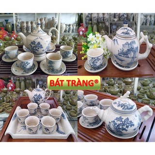 Ấm trà gốm sứ men rạn bộ ấm chén kèm khay giả cổ