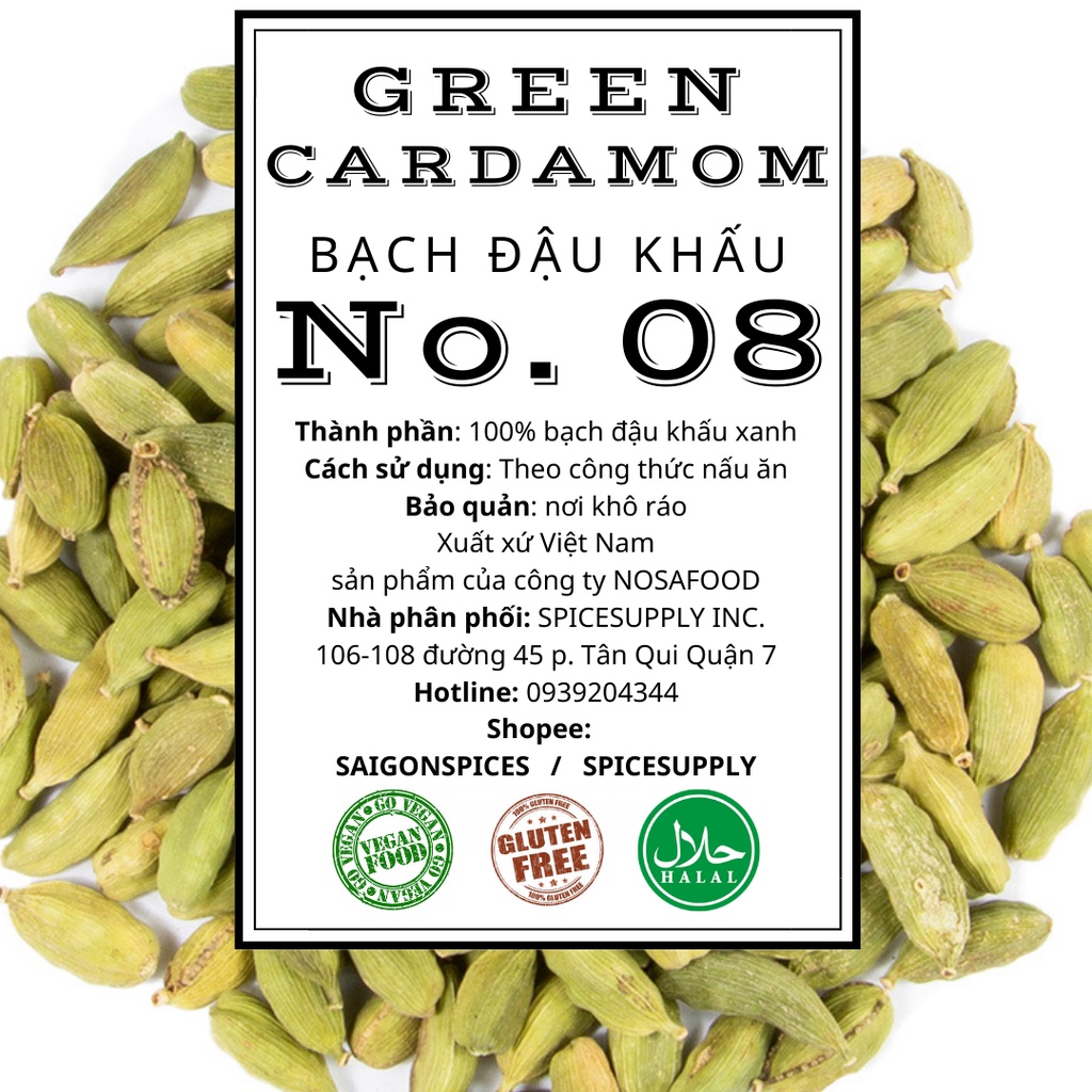 Cardamom ground - Bột bạch đậu khấu SPICESUPPLY Việt Nam hạt bưởi xanh Ấn Độ Hũ 50g