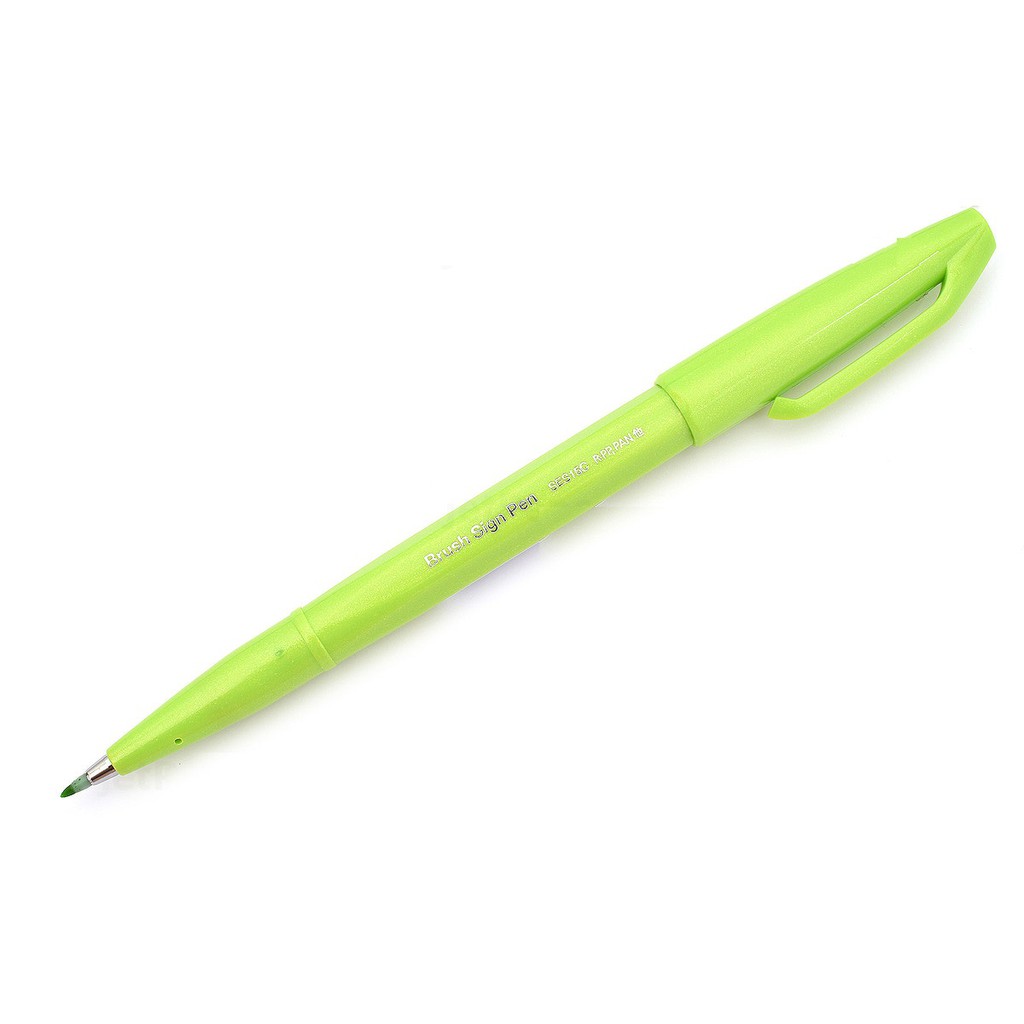 Bút lông đầu cọ viết calligraphy Pentel Fude Touch Brush Sign Pen - Màu xanh lá mạ (Light Green)