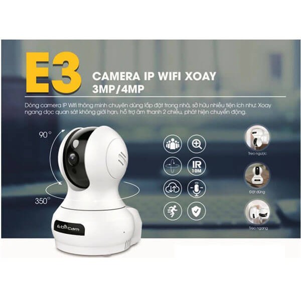 Camera Wifi Ebitcam E3 Full HD 1080P 2MP - Phát Hiện Chuyển Động, Đàm Thoại 2 Chiều, Xoay 360, Kèm thẻ 32GB/64GB, HÀNG C