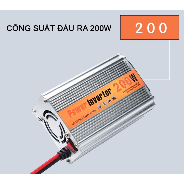 Bộ Chuyển Đổi Nguồn Điện DC 12V Sang AC 110V/220V 200W Cho Xe Ô Tô Cao Cấp