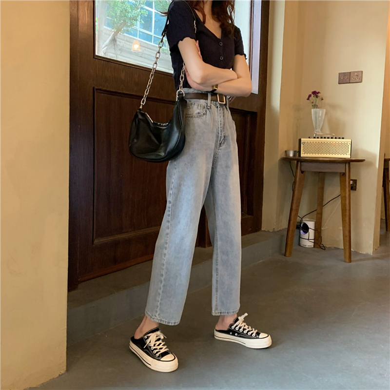 Quần jeans PEPPERMINT 40791 dáng lửng cạp cao ống suông thời trang