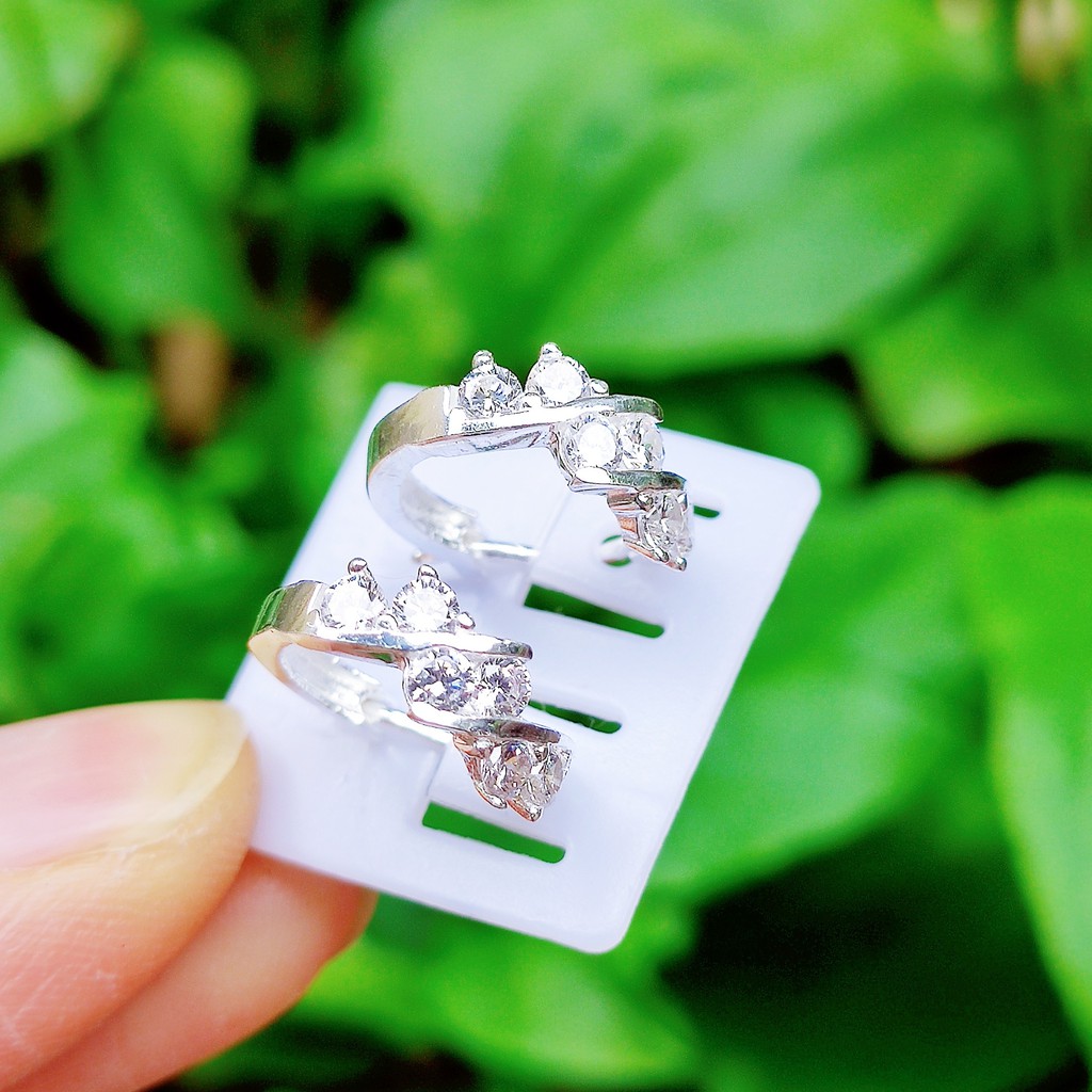 Bông tai bạc Bông tai tròn Van Jewelry V10381 đính đá trắng sáng bóng đường kính 15mm dày dặn