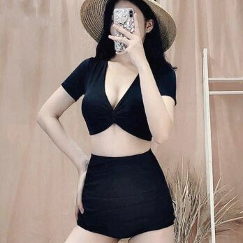 BIkini 2 mảnh áo cộc tay xoắn ngực, bộ bơi rời đi biển cho nữ quần đùi Bikini191