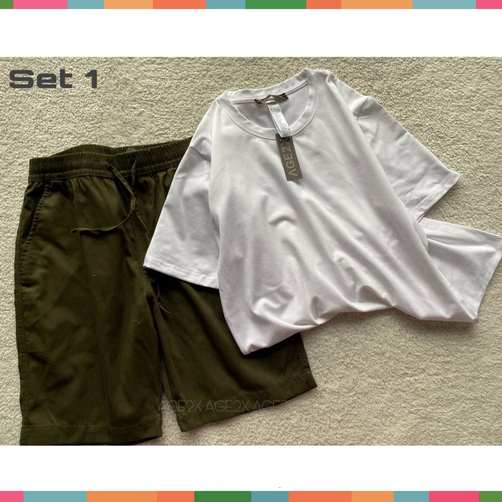 Set Menly AGE2X Gồm Áo Thun Và Quần Short Kaki