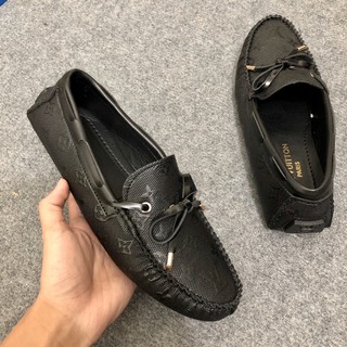 Giày lười da nam LV thắt nơ dập vân hoa chìm cực sang