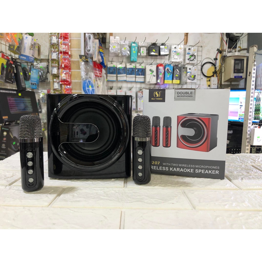 LOA BLUETOOTH KARAOKE YS-207 TẶNG KÈM 2 MICRO KHÔNG DÂY SẠC PIN TIỆN LỢI, ÂM THANH HAY, MICRO CỰC HÚTHIỆU ỨNG ĐỔI GIỌNG,