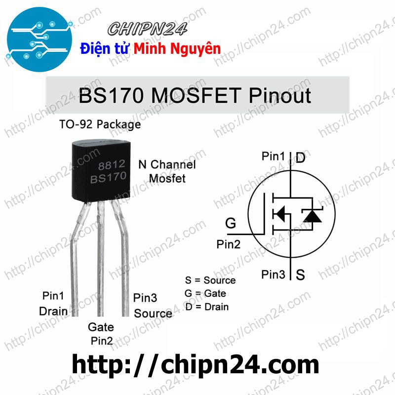 [2 CON] MOSFET BS170 TO-92 500mA 60V (Kênh N) (170)