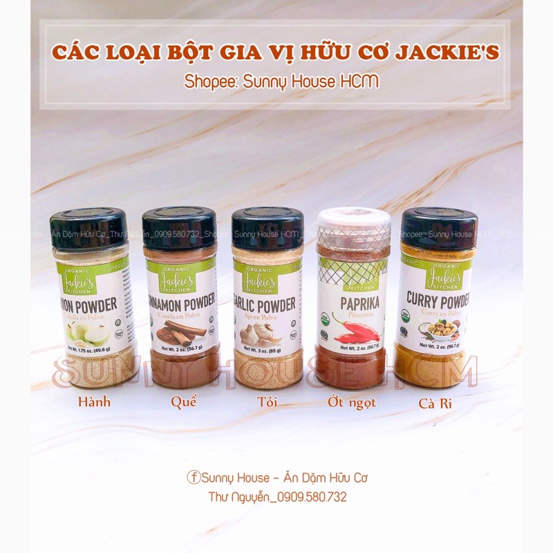 Bột gia vị hữu cơ Jackie's Kitchen [Bột hành - Bột tỏi - Bột nghệ - Bột Cà ri- Bột ớt không cay hữu cơ]