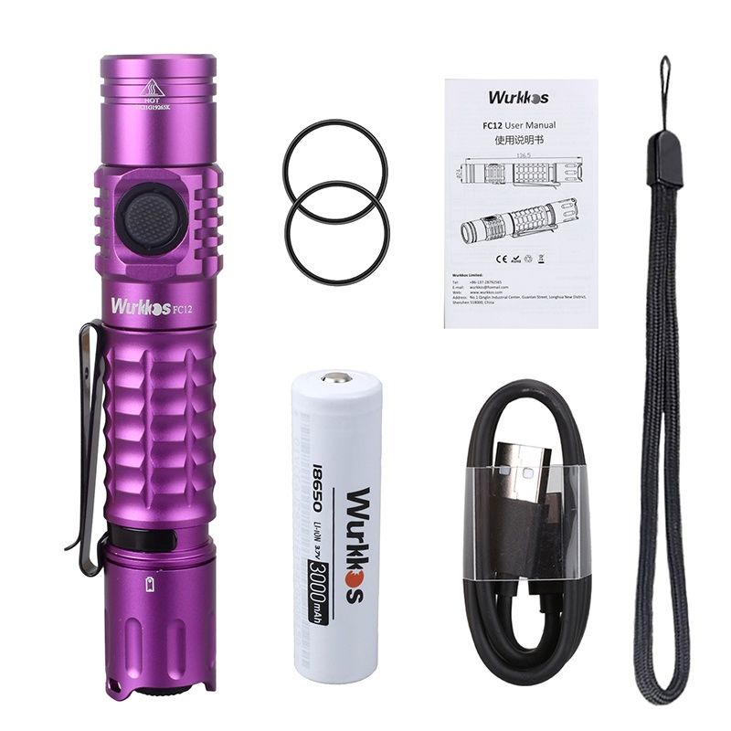 Đèn pin tác chiến Wurkkos FC12 - SFT40 6500k chiếu xa 345m - 2000lm/18650 - type C, công tắc đuôi - Tactical