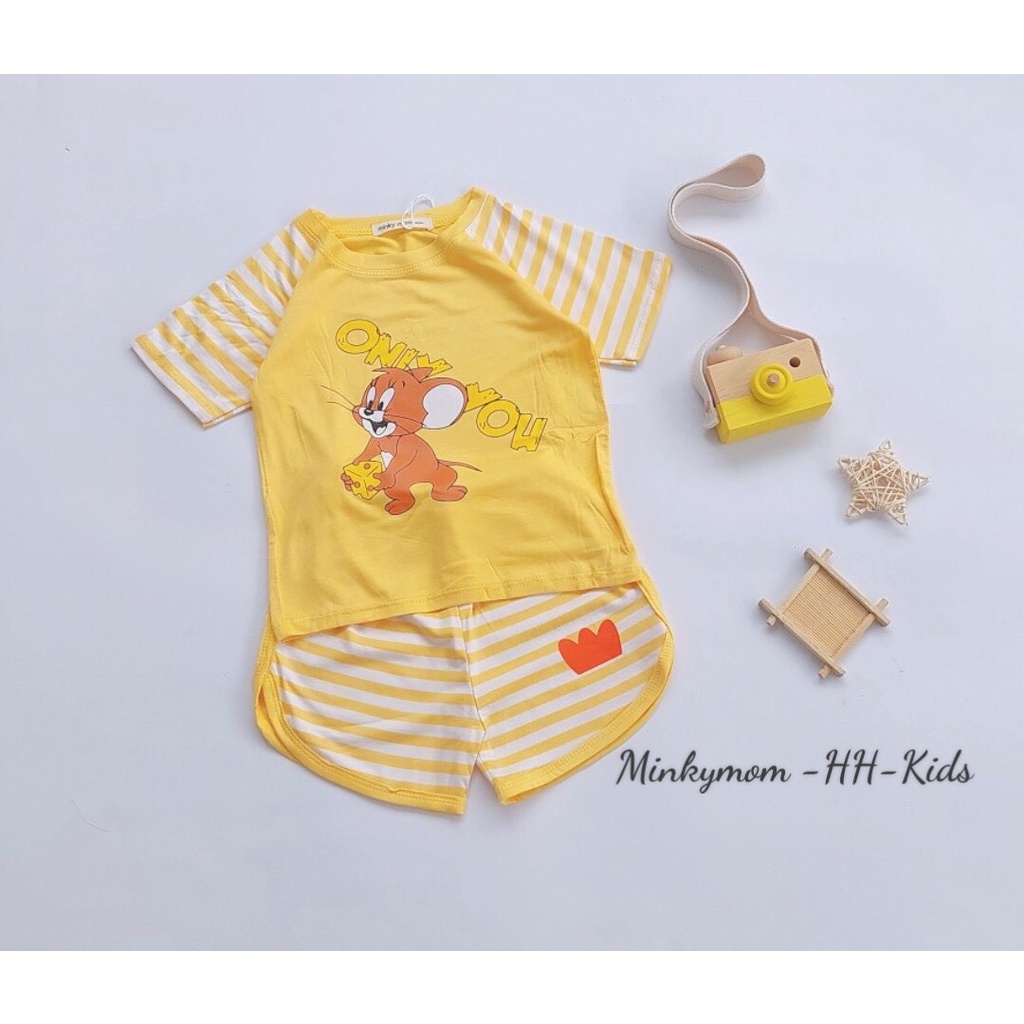 Bộ cộc tay Minky Mom thun lạnh phối sọc dệt cho bé
