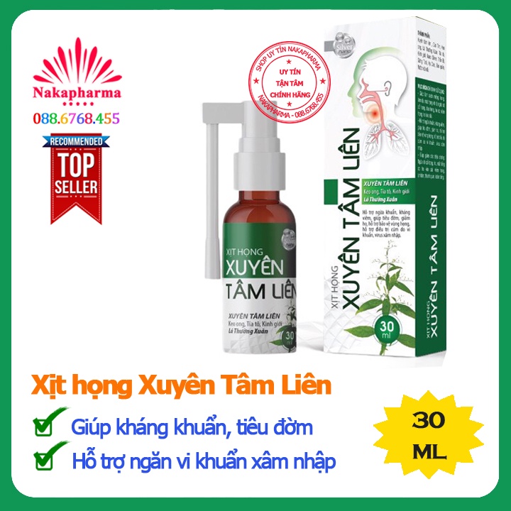 Xịt họng Xuyên Tâm Liên – Giảm ho gió, ho khan, viêm amidan