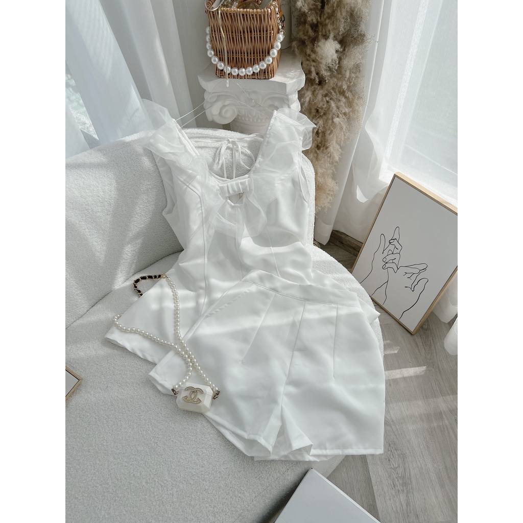SET ÁO TRẮNG PHỐI VOAN TAY TIÊN+SHORT