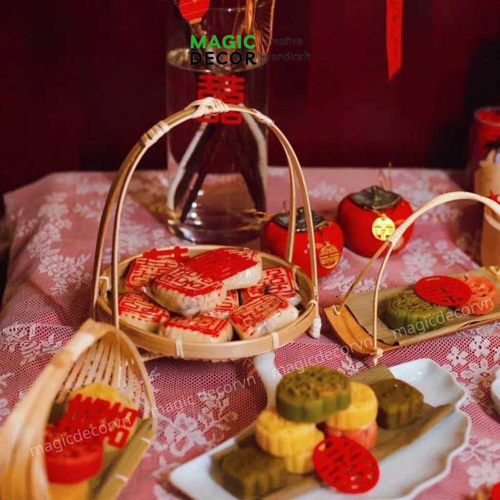 Mẹt tre tầng, mẹt tre 1 2 3 tầng đựng bánh kẹo mứt tết đồ ăn, trang trí phụ kiện decor chụp ảnh MAGICDECOR