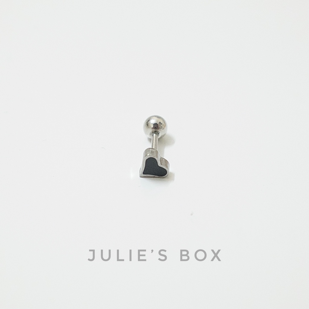 Khuyên Tai Xỏ Nam Nữ Hình Trái Tim Nền Đen Đuôi Bi Đeo 2 Đầu Unisex Titan Thép Y Tế Không Đen Không Ngứa Không Dị Ứng