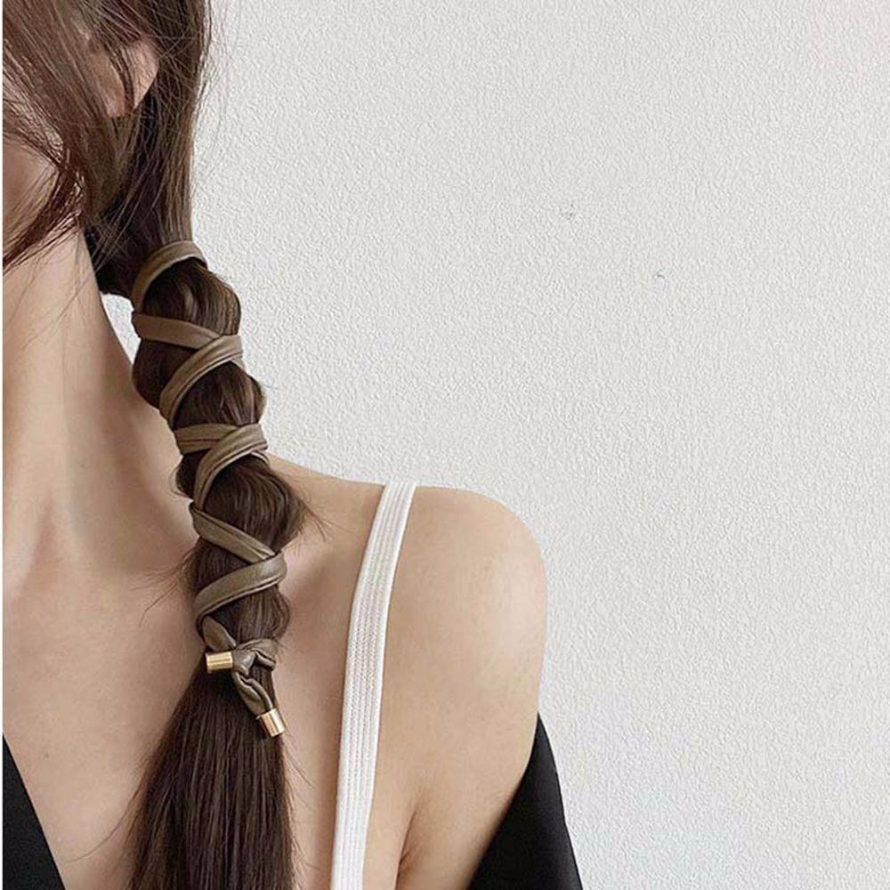 FORBETTER Dây Buộc Tóc Da PU Phong Cách Hàn Quốc Cổ Điển Cho Nữ