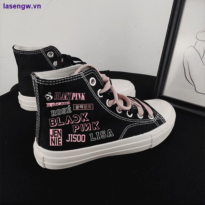 Giày thể thao bằng vải canvas cổ cao mẫu mới phong cách nhóm nhạc Blackpink độc đáo