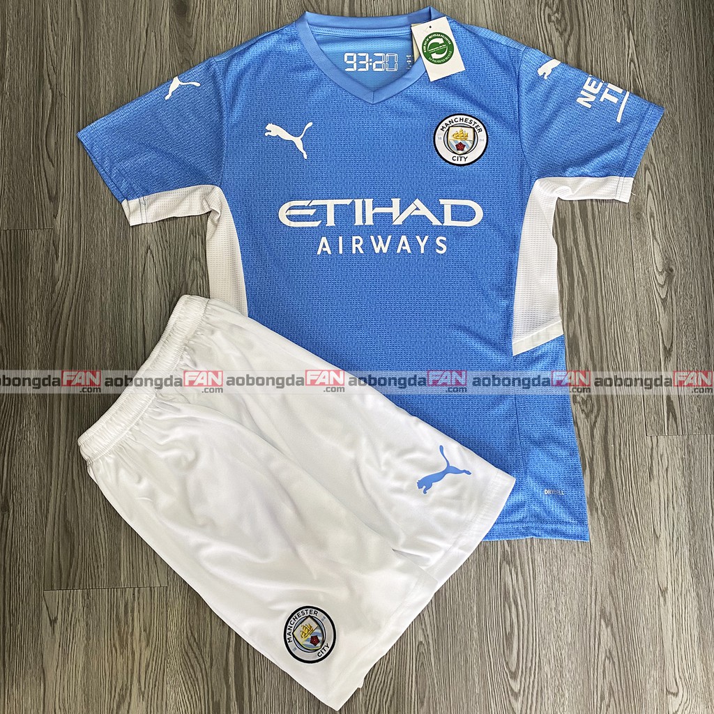 Bộ Quần Áo Bóng Đá Man City Xanh Sân Nhà 21/22 Hàng Thái Player