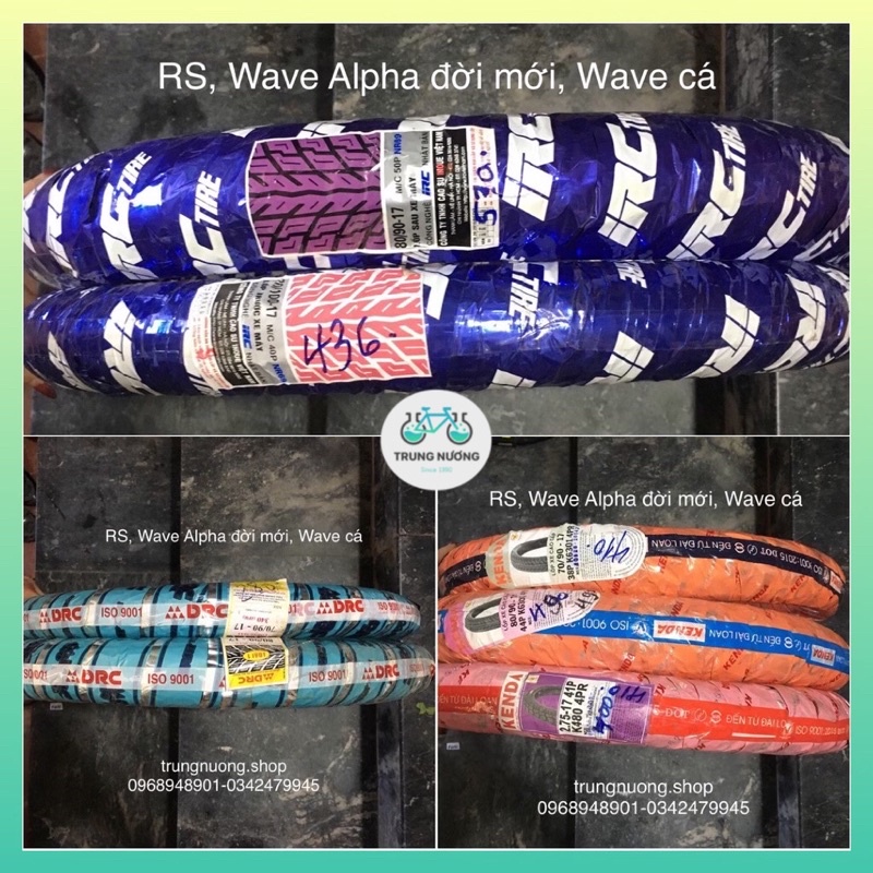 LỐP XE MÁY Wave Alpha đời mới, Wave RS/RSX/S110, Wave cá các loại IRC Inoue, DRC Đà Nẵng, Kenda