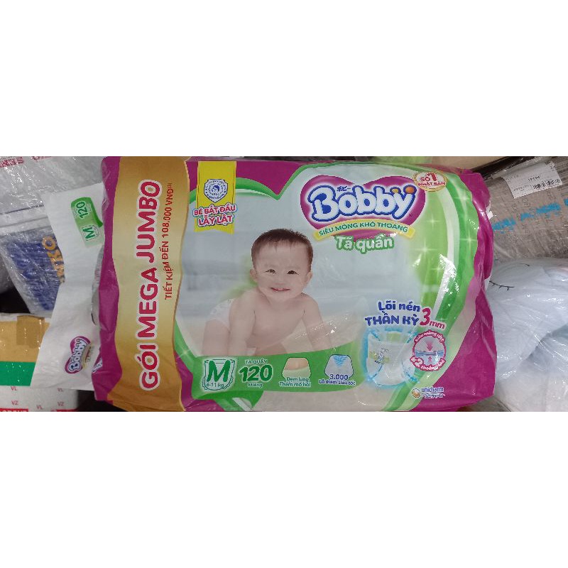 MUA 1 BỌC, TẶNG KÈM QUÀ]Tã quần Bobby mới Mega jumbo M120/L104/XL92/XXL84