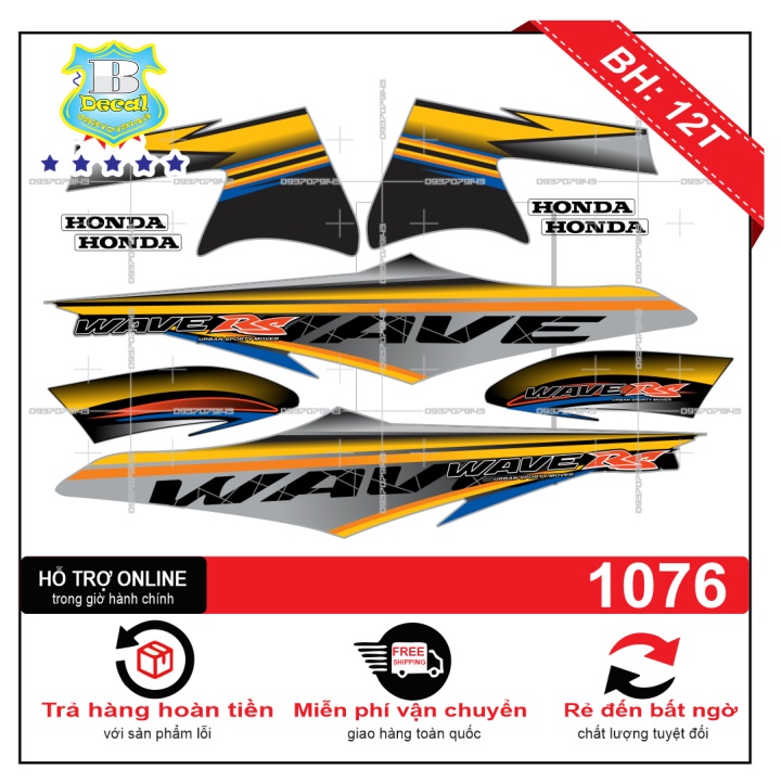 ( Quí khách vui lòng mang ra tiệm cho thợ dán ) Tem wave RS 2016 xám