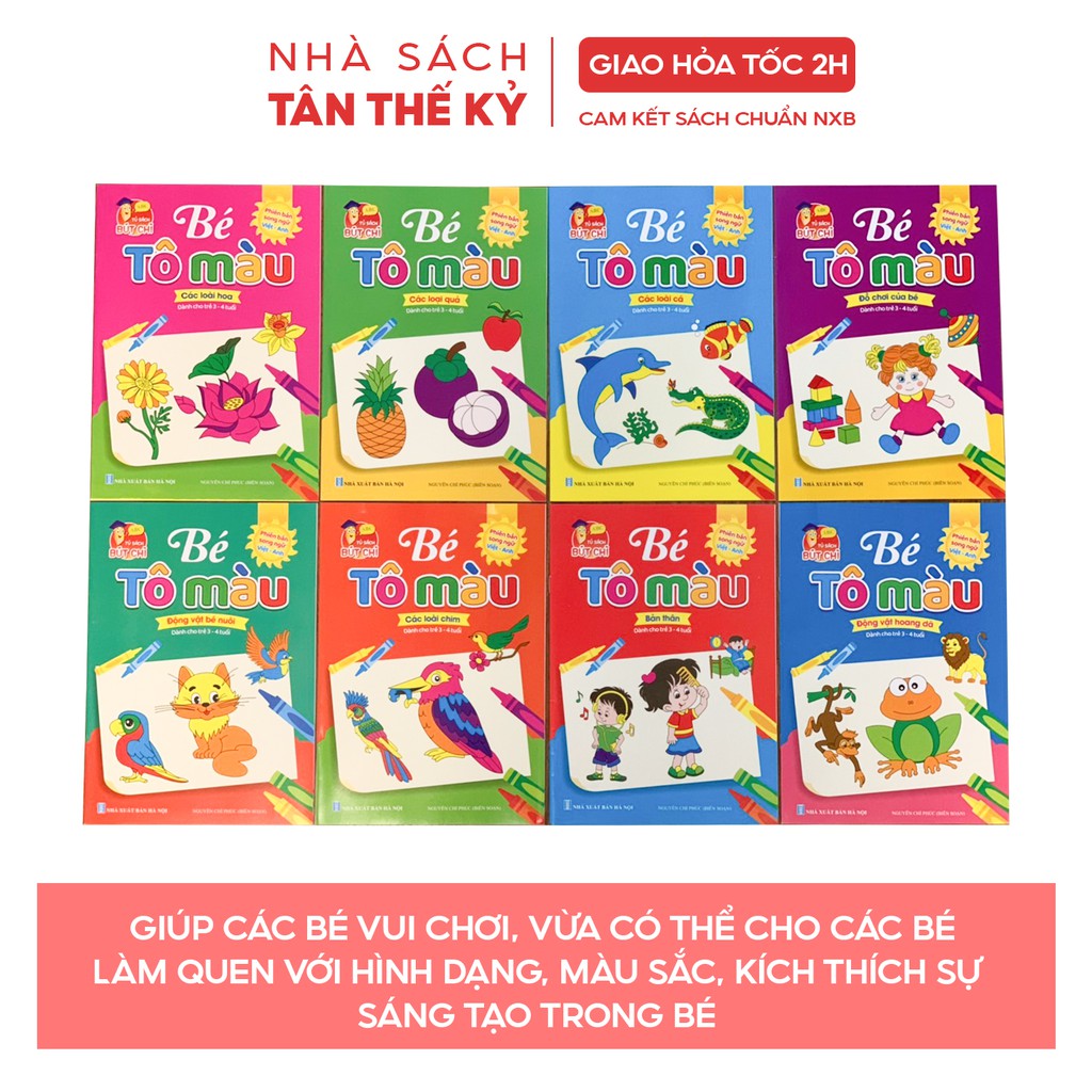 Sách - Bé tô màu cho trẻ 3-4 tuổi phiên bản song ngữ Việt Anh (Bộ 8 cuốn)