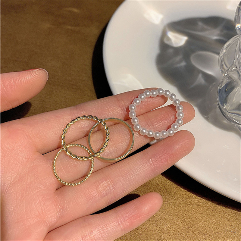 Set 4 Nhẫn Bạc Đính Hạt Đơn Giản Phong Cách Hàn Quốc Cho Nữ