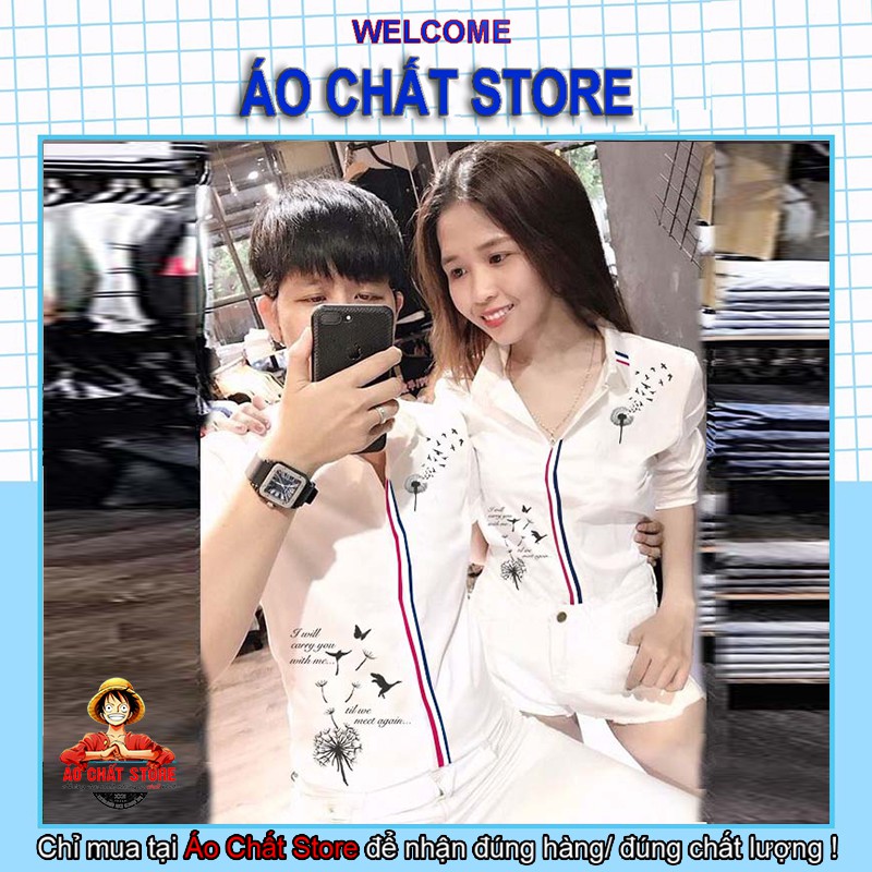 (VIDEO) Áo sơ mi đôi nam nữ phối viền họa tiết (Giá 1 Áo)