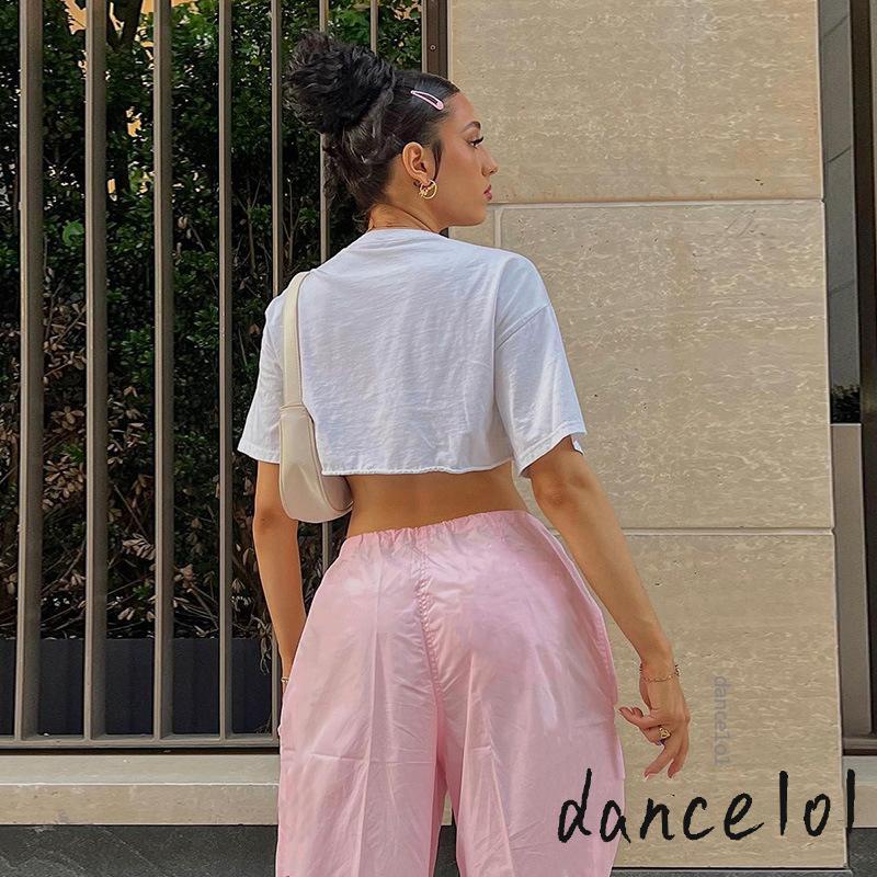 Quần Ống Rộng Lưng Thấp Màu Sắc Đơn Giản Cho Nữ Khiêu Vũ1O1-2000s y2k
