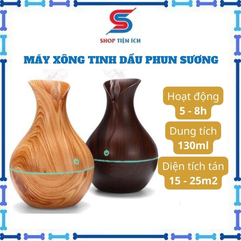 Máy xông tinh dầu phun sương tạo ẩm cổ cao thiết kế vân gỗ Đèn khuếch tán tinh dầu mini phòng ngủ Shop Tiện Ích