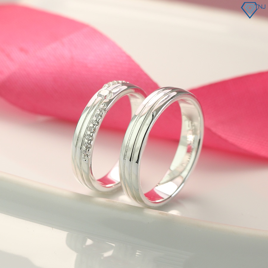Nhẫn đôi bạc nam nữ đính đá khắc tên ND0417 Trang Sức TNJ