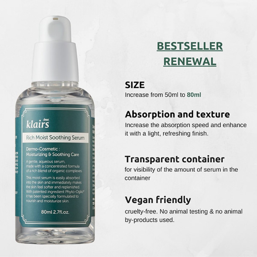 Tinh chất dưỡng da Dear, Klairs Rich Moist Soothing Serum 80ml