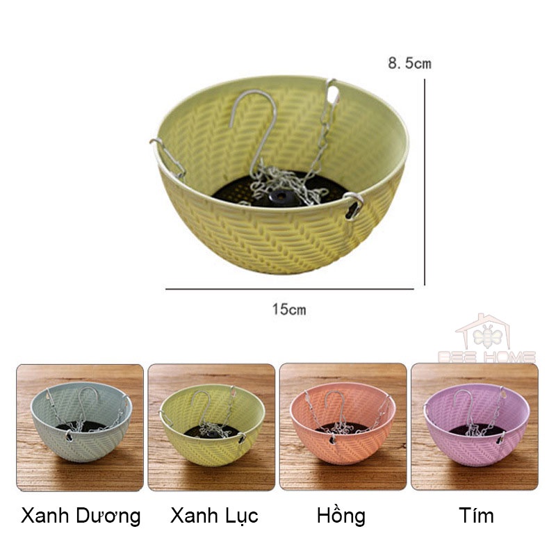 Giỏ Trồng Hoa Kèm Dây Xích Treo Ban Công - BEEHOME - Giỏ Trồng Cây Giả Mây Đẹp