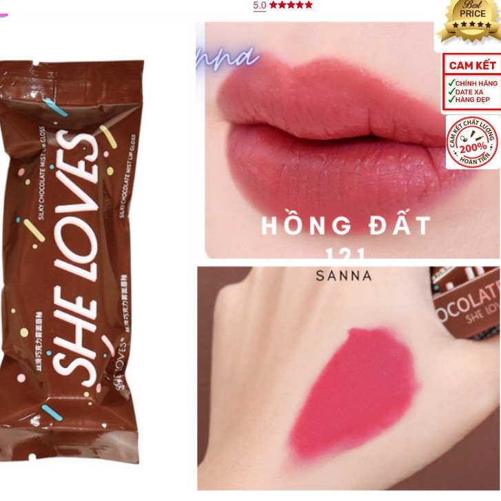 Son Kem Lì Chocolate SHE LOVE Mềm Mịn Như Nhung - Mịn Môi - Lên Màu Cực Chuẩn - kháng nước, Nhiều Dưỡng Siêu Dẽ Thương | Thế Giới Skin Care
