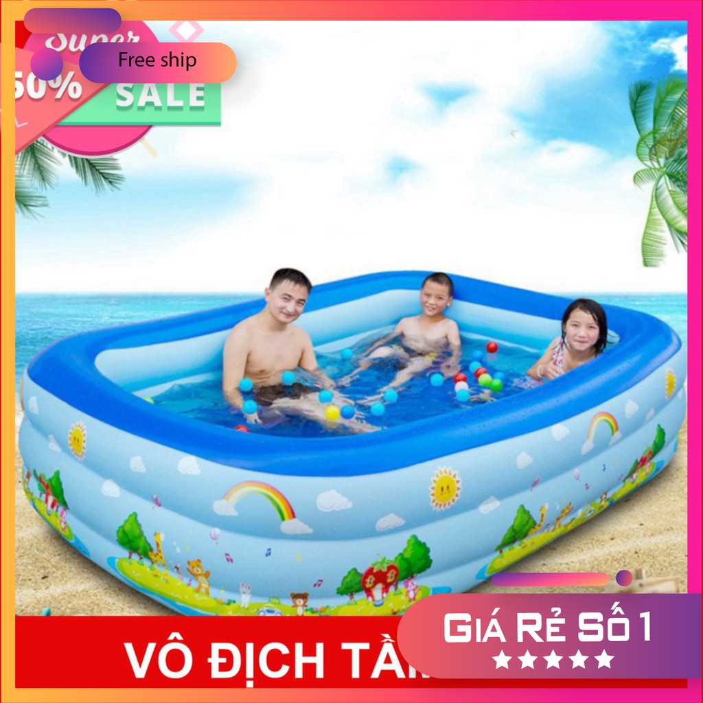 BỂ BƠI PHAO BƠI 3 TẦNG CHỮ NHẬT 1,2M/1,3M/1,5M/1,8M/2,1M + KEO VÁ  giảm giá 50% mua ngay [FREESHIP] [Mã FASHION10K