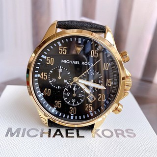 Đồng hồ nam michael kors mk8618 gage , dây da màu đen , viền vàng