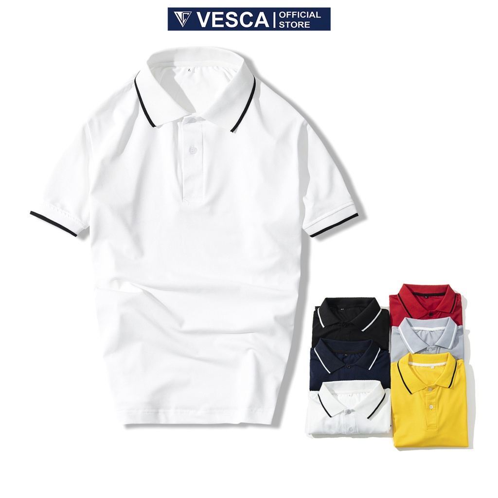 Áo Phông Nam Polo Unisex Có Cổ Đẹp VESCA Ngắn Tay Vải Thun Cá Sấu Co Giãn Thoải Mái E2