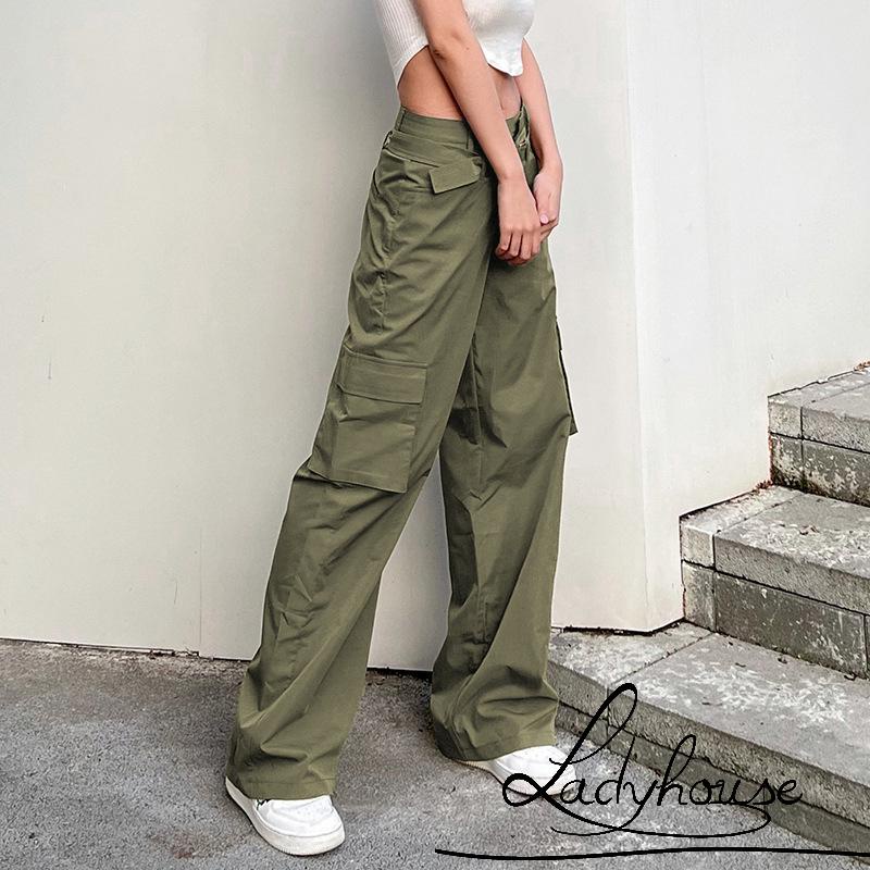 Quần Dài Lưng Cao Ống Đứng Màu Trơn Phối Túi Thời Trang Cho Nữ