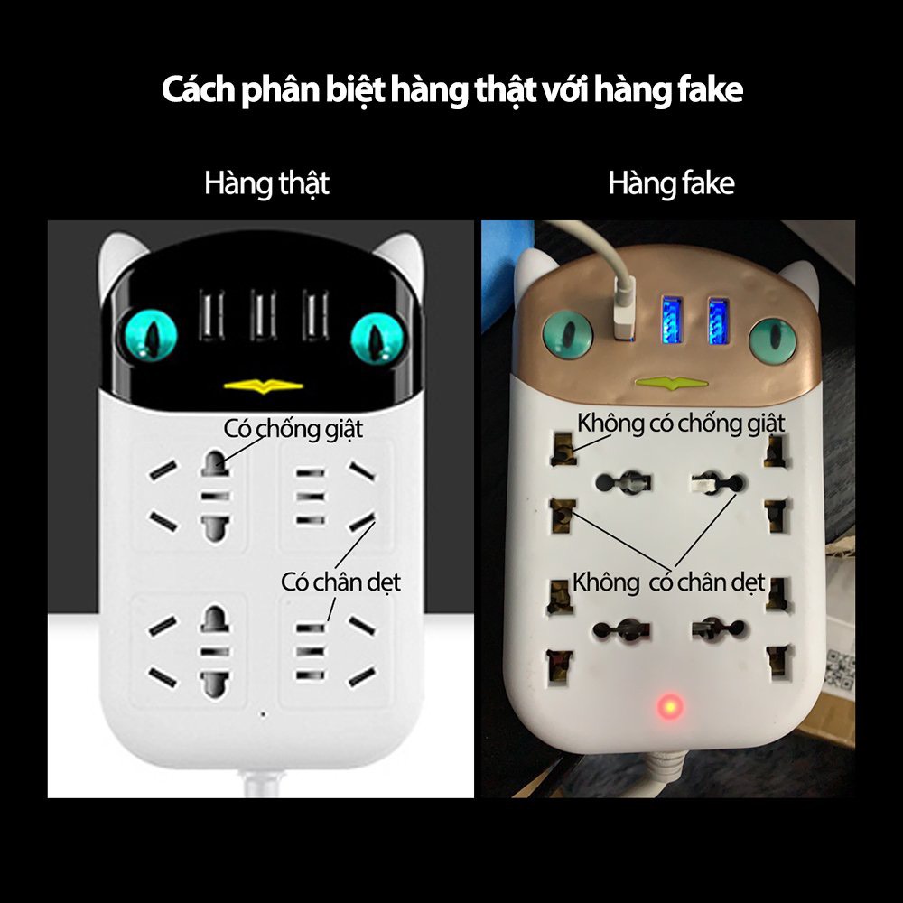 Ổ Cắm Điện Đa Năng Dán Tường Hình Mèo Cute OD-318, 3 Cổng USB Chống Giật Thông Minh