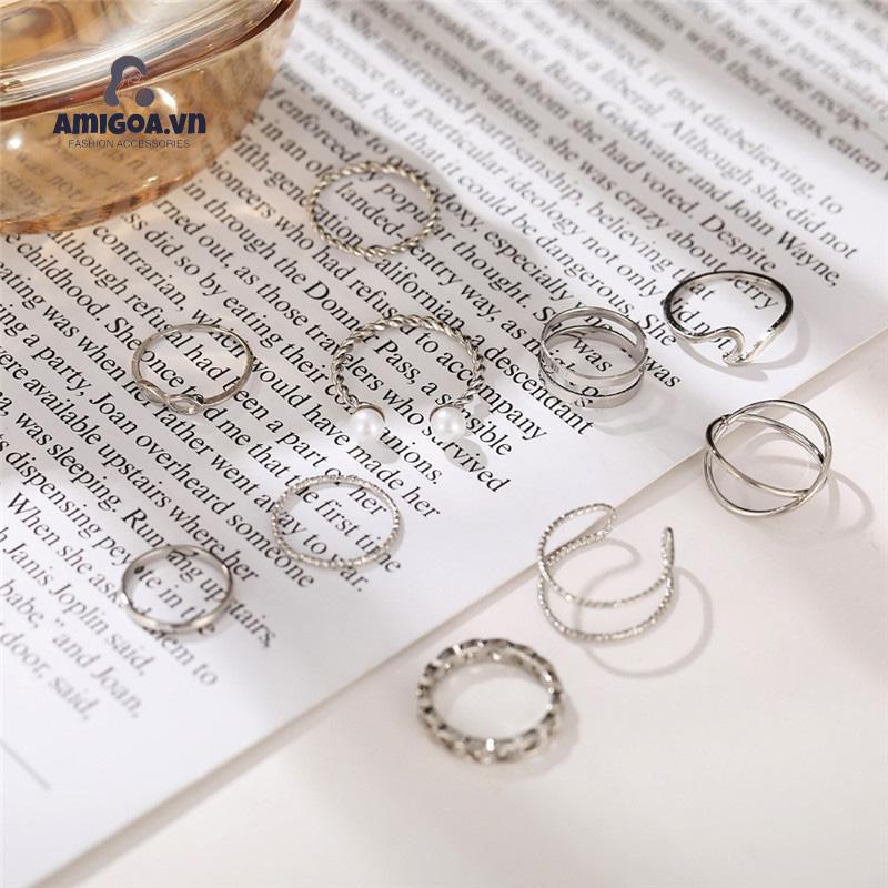 ✨✨Bộ 10 Nhẫn Đeo Khớp Ngón Tay Đính Hạt Ngọc Trai Đơn Giản Sáng Tạo Cho Nữ